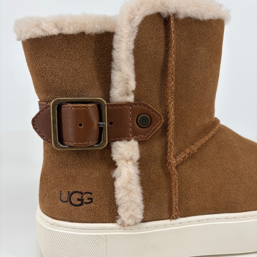UGG Aika Sneaker Boots Womens 8 Chestnut Suede Shearling Buckle Platform 1104069 - Picture 5 of 11